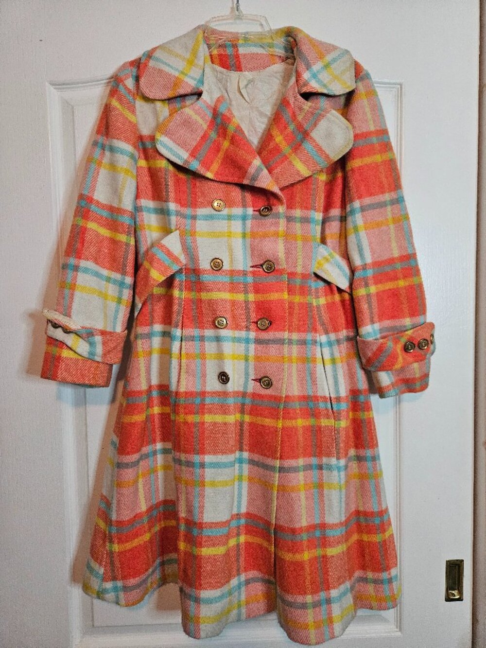 Vintage 1960’s Mod Plaid Princess Coat - ILGWU Union Made USA Pockets Size S